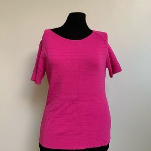Sag Harbor Short Sleeve Sweater Top-Fuchsia Pink-Ribbed Design-Stretch-PM